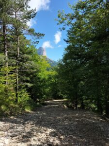 Vue sur le mont Aiguille depuis le début de la montée