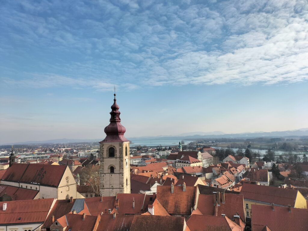 Vue sur les toits de la ville de Ptuj depuis le château